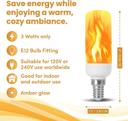 Fire Effect T6 T8 E12 LED Fire Candle Light Bulb Flame Flicker Tube Base Shape Novelty Lighting B11 Torch Bulbs 12mm Diameter Fitting, 100MM / 4.00" Total Length 120V 240V ST15 MED g16 ja8 cfl 6 Pack