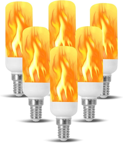 Fire Effect T6 T8 E12 LED Fire Candle Light Bulb Flame Flicker Tube Base Shape Novelty Lighting B11 Torch Bulbs 12mm Diameter Fitting, 100MM / 4.00" Total Length 120V 240V ST15 MED g16 ja8 cfl 6 Pack