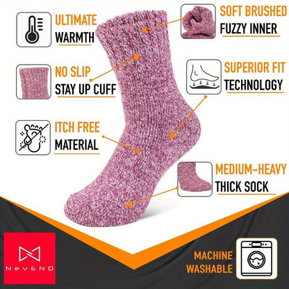 6 Pairs Women's Wool Thermal Boot Socks (EU 9-11) - Heavy-Duty Winter Warmth, BS4745 2.4 Tog Rating, Multi-Color (Pink/ Grey/ Blue/ Green/ Black)