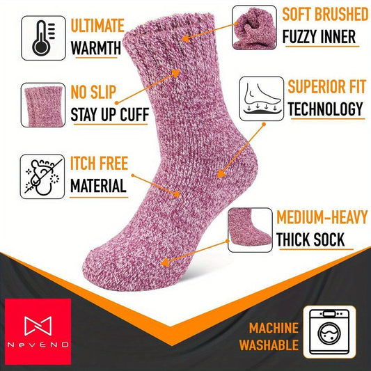 6 Pairs Women's Wool Thermal Boot Socks (EU 9-11) - Heavy-Duty Winter Warmth, BS4745 2.4 Tog Rating, Multi-Color (Pink/ Grey/ Blue/ Green/ Black)