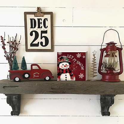 Christmas Decor Red Truck Christmas Wooden Box Signs Buffalo Plaid Christmas Decorations Christmas Decor for Home Office Bedroom Fireplace Car Tiered Tray Decor Christmas Gifts for Women 5x5