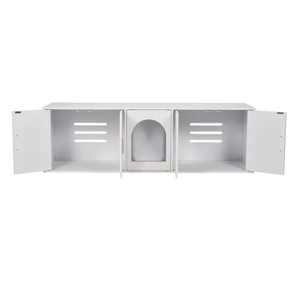 Cat Litter Box Enclosure Wooden Litter Box Furniture Hidden 57.9" White