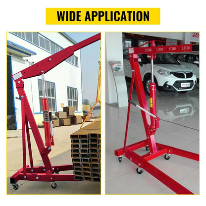 Hydraulic Long Ram Jack, 3 Tons/6600 lbs Capacity, with Single Piston Pump and Clevis Base, Manual Cherry Picker with Handle, for Garage/Shop Cranes, Engine Lift Hoist, Red