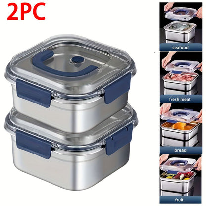 Yakimoto 2/4/6/8/10 PCS Extra-Large Stainless Steel Food Storage Containers With Blue Lids - Deep Design, Airtight Seal, Perfect For Refrigerator Organization, Meal Prep, Lunch Boxes & Kitchen Pantry