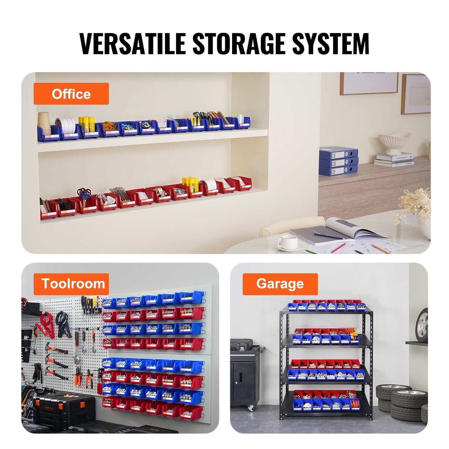 Plastic Storage Bin, (5-Inch x 4-Inch x 3-Inch), Hanging Stackable Storage Organizer Bin, Blue/Red, 24-Pack, Heavy Duty Stacking Containers for Closet, Kitchen, Office, or Pantry Organization