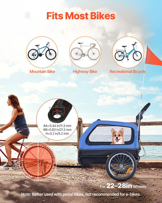 Dog Bike Trailer, Supports up to 88 lbs, 2-in-1 Pet Stroller Cart Bicycle Carrier for Small & Large Dogs, Easy Folding Frame with Quick Release Wheel, Universal Bicycle Coupler, Internal Leash