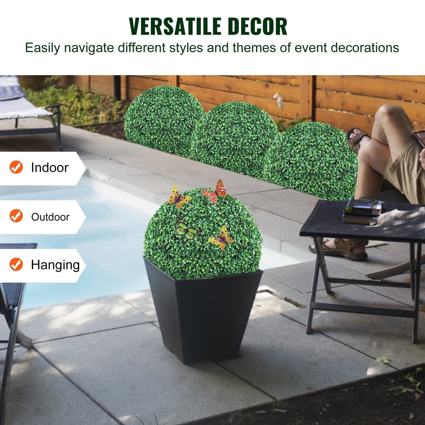 VEVOR Artificial Topiaries Boxwood Trees, 16' Tall (2 Pieces), Ball-Shape Faux Topiaries Plant, All-year Green Feaux Plant Decorative Balls for Backyard, Balcony,Garden, Wedding and Home Décor