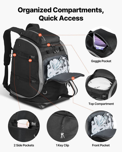 Ski Boot Bag Snowboard Boots Travel Backpack 55L Waterproof Oxford Black