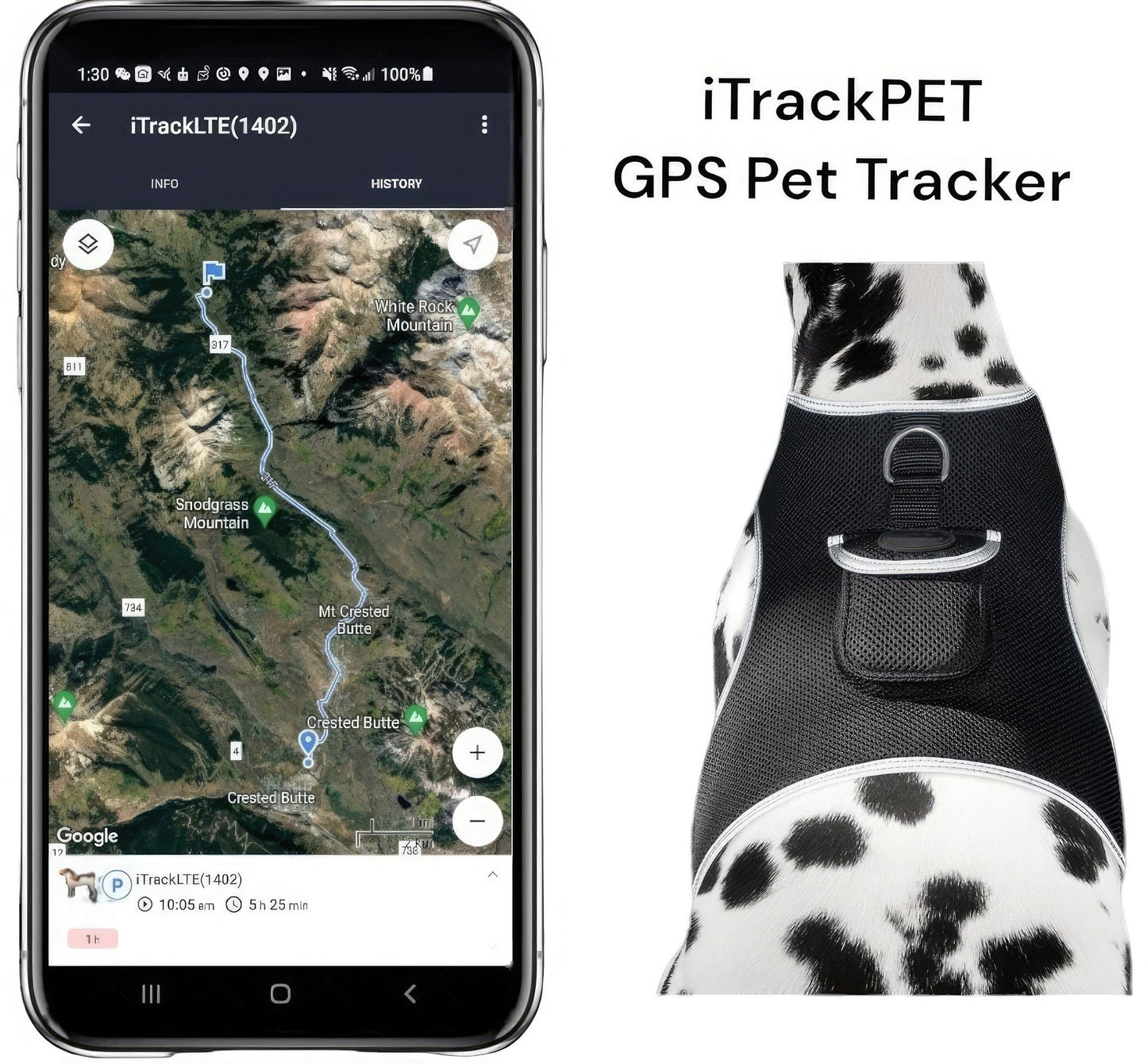Waterproof GPS Tracker Dog Cat Rechargeable Locator with Battery Alert Size:L