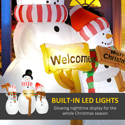 Outsunny 6.1' Inflatable Three Snowmen with Sign Each, Blow-Up Outdoor Christmas Display w/ LED Lights for Party