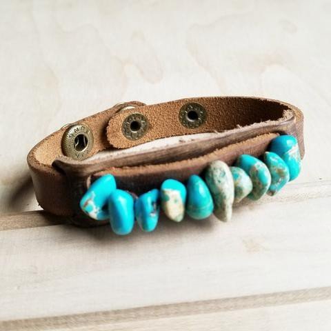 Dusty Narrow Cuff with Turquoise Regalite Stones - Rustic Jade Designs Co