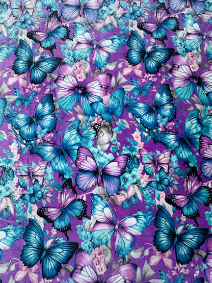 PURPLE AND BLUE BUTTERFLY SUPER KING SIZE SOFT PLUSH BLANKET