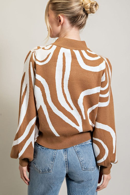 Mock Neck Printed Sweater