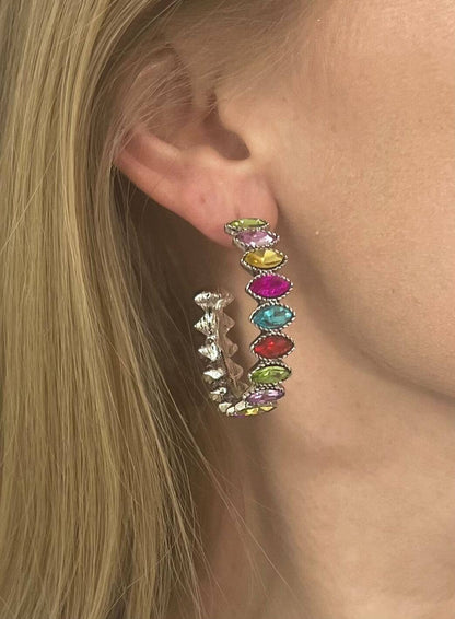 KEEP IT STUNNING RHINESTONE SILVER HOOPS