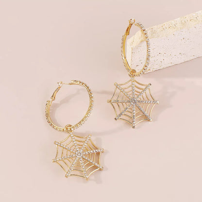 Halloween Spider Web Dangle Hoop Earrings