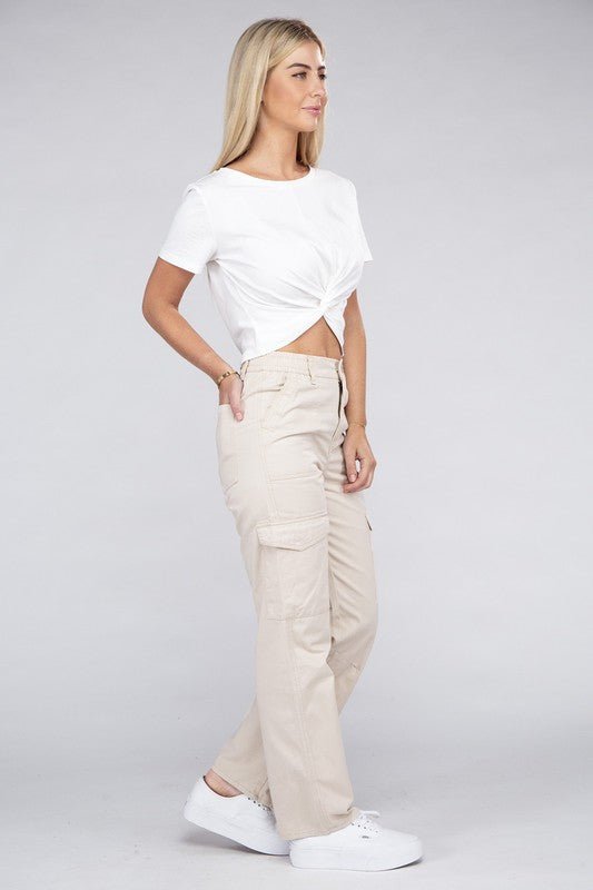 Everyday Wear Elastic - Waist Cargo Pants - Rustic Jade Designs Co