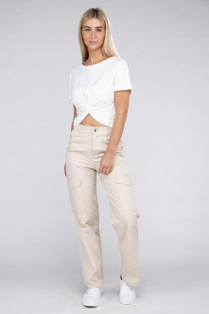 Everyday Wear Elastic - Waist Cargo Pants - Rustic Jade Designs Co