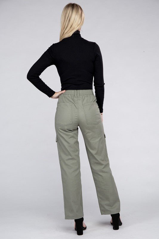 Everyday Wear Elastic - Waist Cargo Pants - Rustic Jade Designs Co