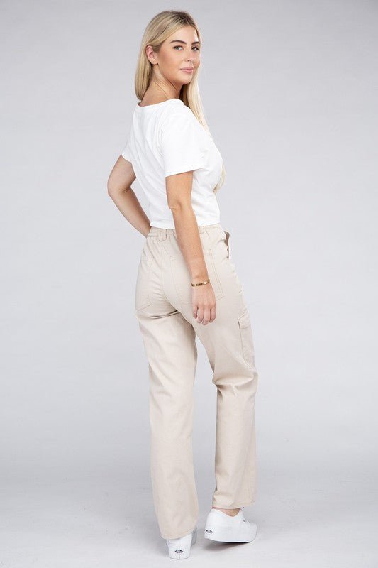 Everyday Wear Elastic - Waist Cargo Pants - Rustic Jade Designs Co