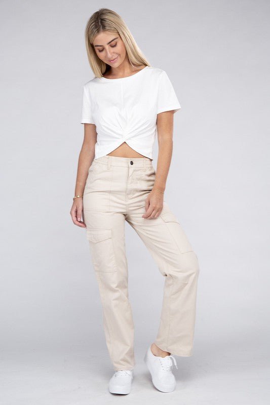 Everyday Wear Elastic - Waist Cargo Pants - Rustic Jade Designs Co