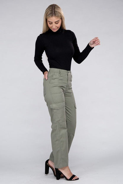 Everyday Wear Elastic - Waist Cargo Pants - Rustic Jade Designs Co