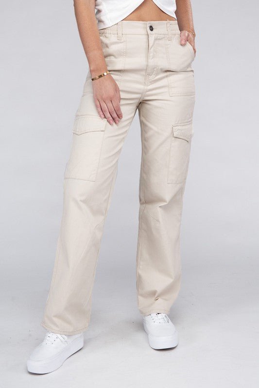 Everyday Wear Elastic - Waist Cargo Pants - Rustic Jade Designs Co