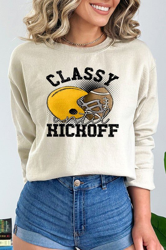 Fall Yellow Helmet Classy Until Kickoff Sweatshirt - Rustic Jade Designs Co