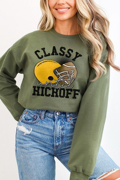 Fall Yellow Helmet Classy Until Kickoff Sweatshirt - Rustic Jade Designs Co