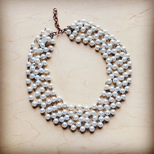 Five Strand Glass Pearl Collar - Length Necklace - Rustic Jade Designs Co