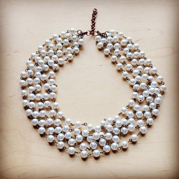 Five Strand Glass Pearl Collar - Length Necklace - Rustic Jade Designs Co