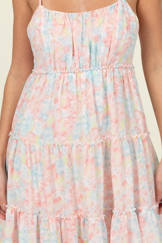 Flirty Floral Tie - Strap Midi Dress - Rustic Jade Designs Co