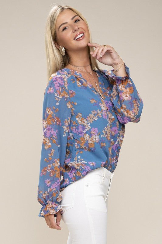 Floral chiffon blouse - Rustic Jade Designs Co