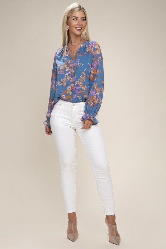 Floral chiffon blouse - Rustic Jade Designs Co