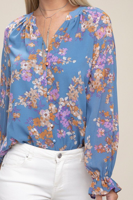 Floral chiffon blouse - Rustic Jade Designs Co