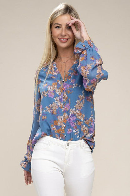 Floral chiffon blouse - Rustic Jade Designs Co