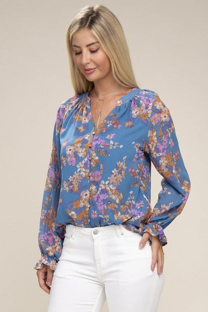 Floral chiffon blouse - Rustic Jade Designs Co