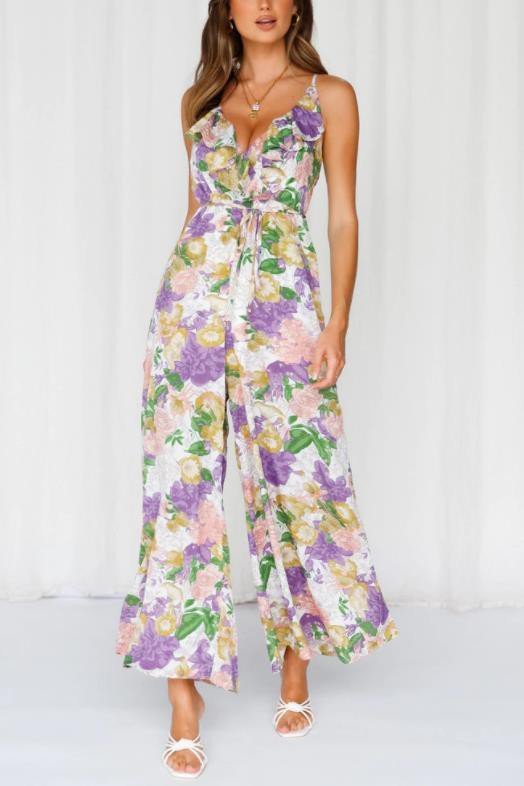 Floral Print Wide Leg Jumpsuit - Rustic Jade Designs Co