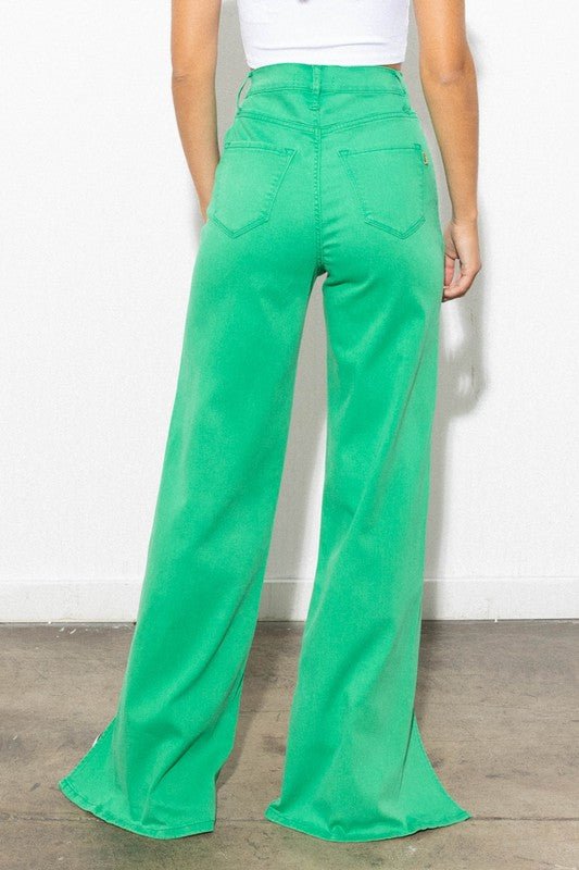 Front Slit Wide Leg Tencel Pants - Rustic Jade Designs Co