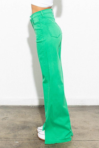 Front Slit Wide Leg Tencel Pants - Rustic Jade Designs Co