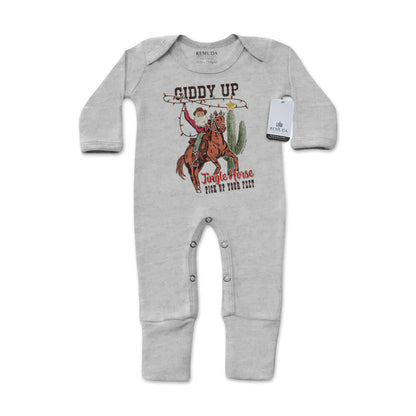 Giddy Up Jingle Horse - Infant Western One-Piece Footed Christmas Pajamas W/Mittens