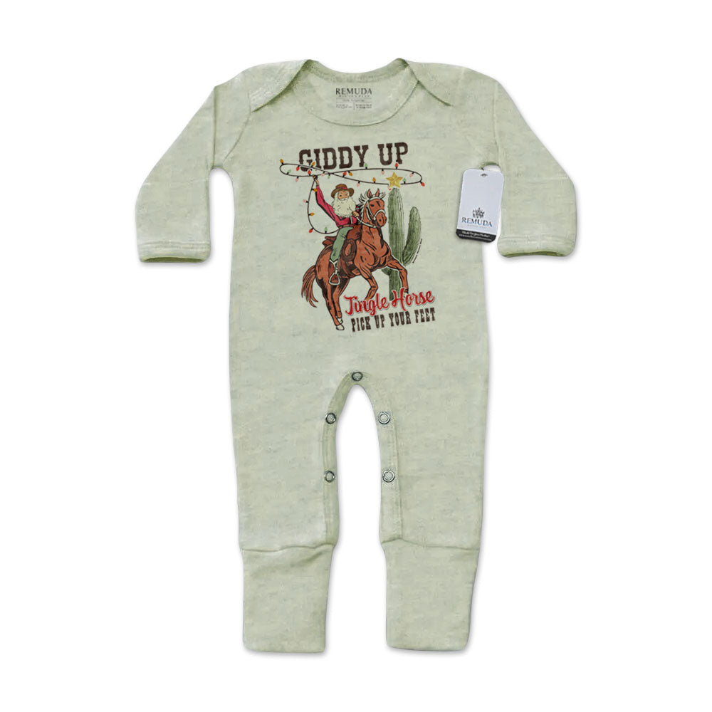 Giddy Up Jingle Horse - Infant Western One-Piece Footed Christmas Pajamas W/Mittens