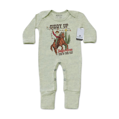 Giddy Up Jingle Horse - Infant Western One-Piece Footed Christmas Pajamas W/Mittens
