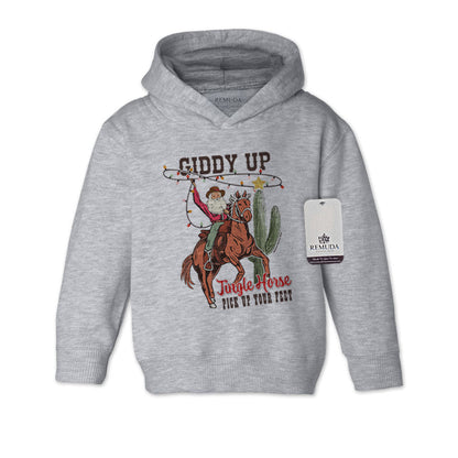 Giddy Up Jingle Horse - Toddler Kids Western Christmas Pullover Hoodie
