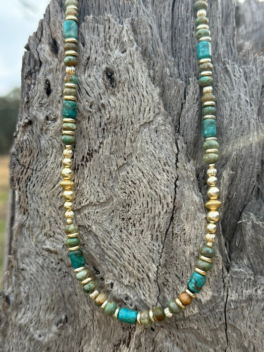 Gold Desert Turquoise Beaded Necklace
