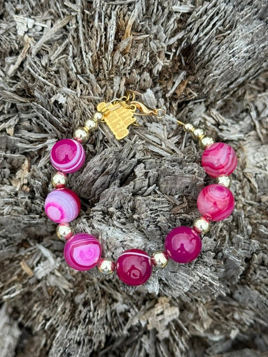 Gold Wild Rose Agate Beaded Bracelet