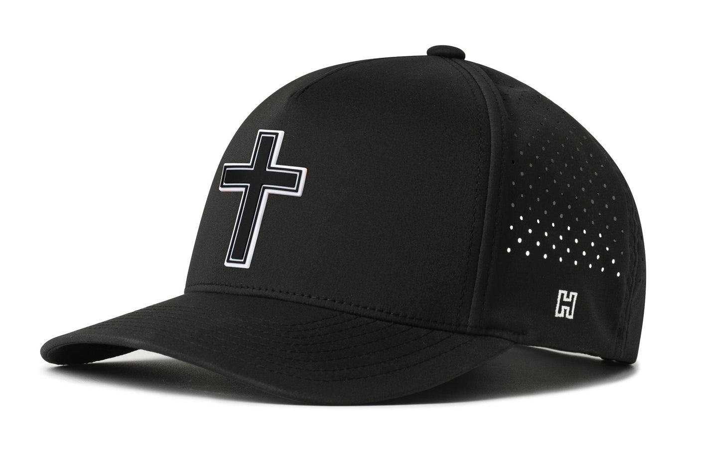 Cross Performance 5-Panel Hat  |  Black PVC Christian Flexfit® Snapback