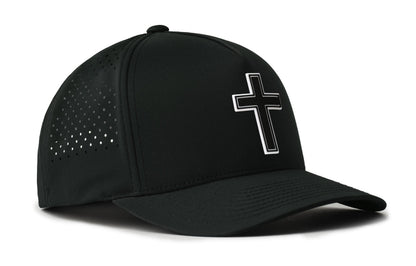 Cross Performance 5-Panel Hat  |  Black PVC Christian Flexfit® Snapback