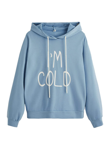 SweatyRocks Womens Hoodies Long Sleeve Pullover Drawstring Sweatshirt Hoodies with Pocket Dusty Blue Letter XXL