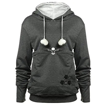 Womens Pet Hoodies Pullover Sweatshirt Oversized Cat Hoodies Pet Holder Cat Dog Pouch Carriers (Dark GreyX-Large)