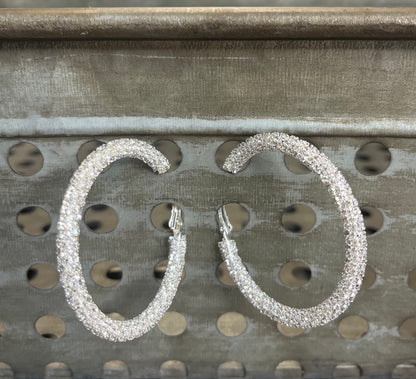 Clear Sparkle Medium Silver Hoops